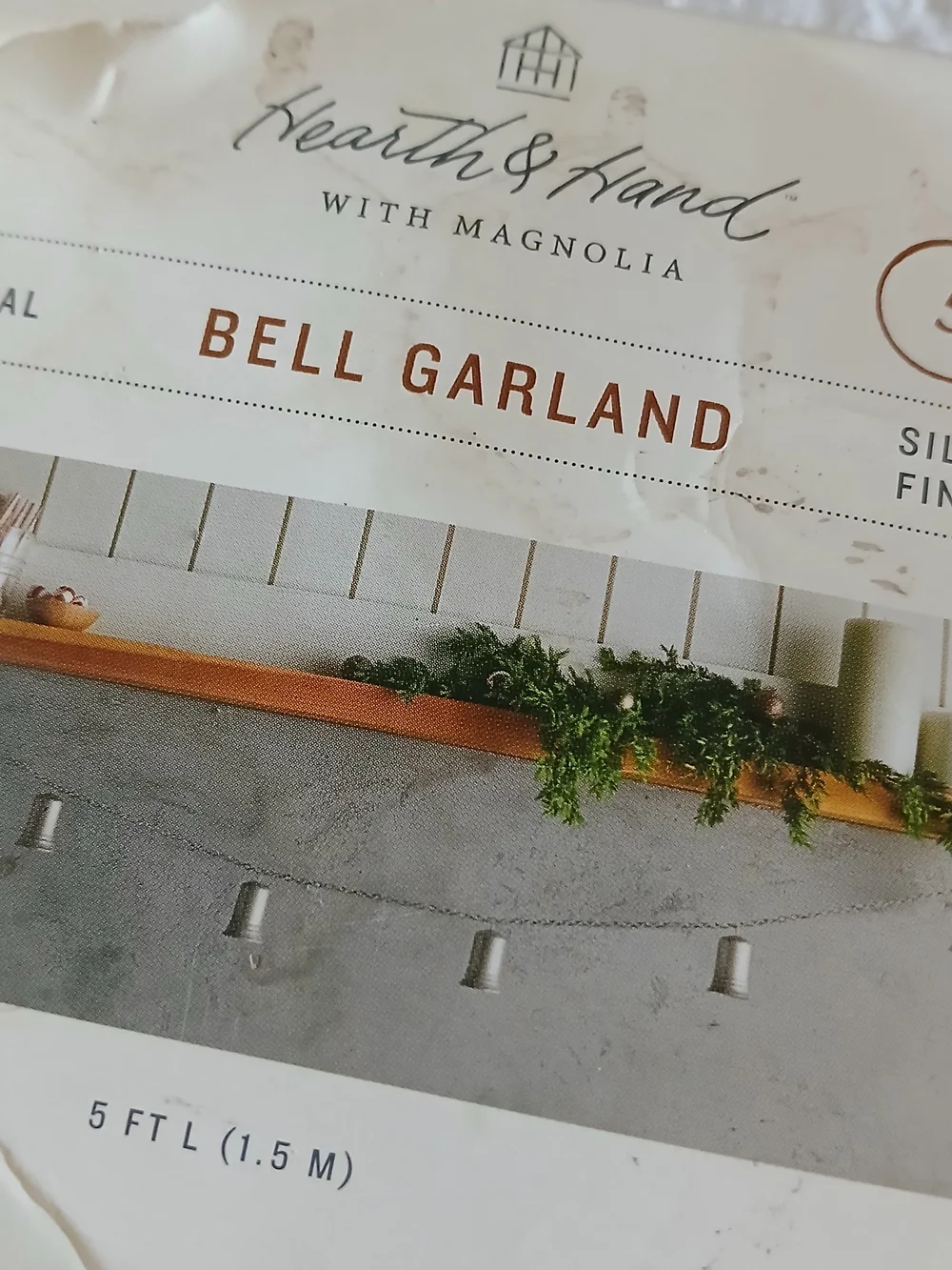 💥 Hearth & Hand Metal Silver Bell Garland - 5 Feet Long